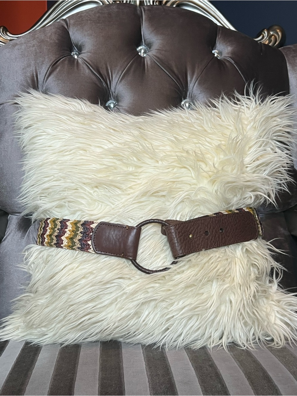 🧵🤎 Bohemian Chevron Woven & Brown Leather Ring Belt ✨🌿